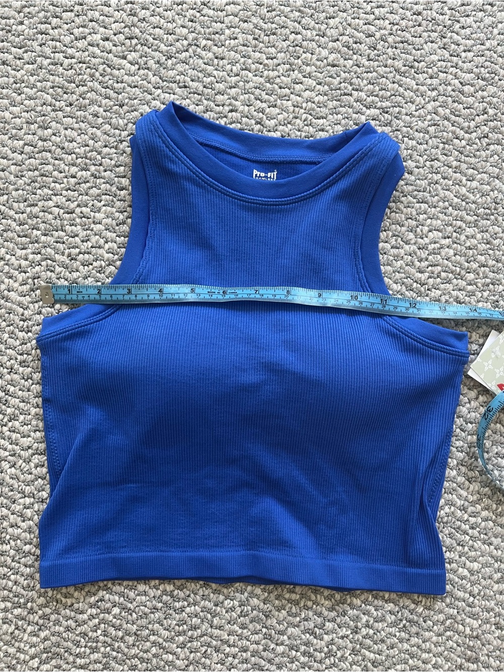 Pro:Fit Medium Ribbed Racerback Royal Cerulean Blue Cropped Tank Sports Bra - Picture 5 of 7